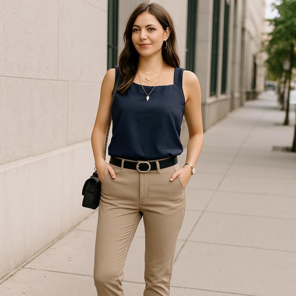 Navy Blue Button Back Tank Silk Linen Blend | Minimalist Timeless Quiet Luxury